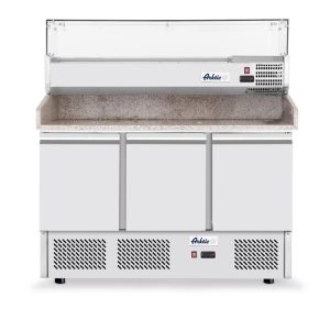 3-dverový chladiaci stôl na pizzu s nadstavbou a granitovou pracovnou doskou, Arktic, 254L, 230V/400W, 1400x700x(H)1491mm