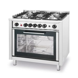 5-horákový plynový sporák Kitchen Line s konvekčnou elektrickou rúrou a grilom, HENDI, Kitchen Line, Strieborná, 230V/2900W, 14,3kW, 900x653x(H)900mm