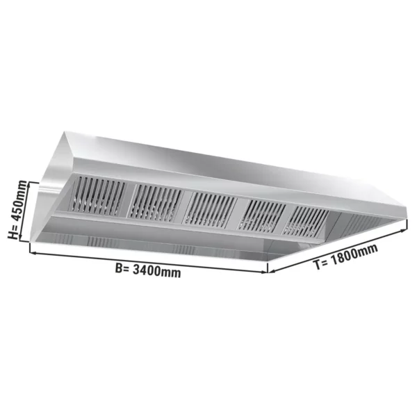 Stropný digestor 3,4 m - s filtrom a lampou