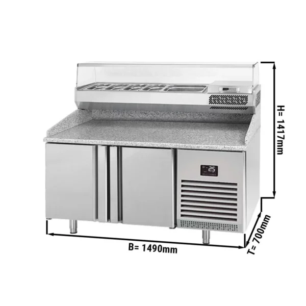 Chladiaci stôl na pizzu PREMIUM PLUS - 1490x700mm - s 2 dvierkami - vrátane chladiacej vitríny - 6x GN 1/4