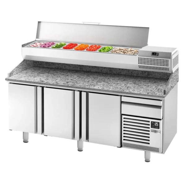 Chladiaci stôl na pizzu PREMIUM PLUS - 2305x800mm - s 3 dvierkami - vrátane chladiacej vitríny - 10x GN 1/3 - Image 11