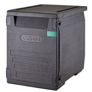 Termoizolačná nádoba Cam GoBox, spredu plniteľná, na nádoby 600x400 mm, s 9 vstavanými koľajnicami, Cambro, 126 l, so 9 koľajnicami, 126L, Čierna, 770x540x(H)687mm