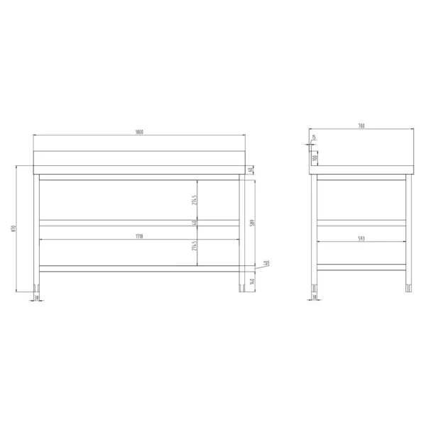 Nerezový pracovný stôl PREMIUM - 1800x700mm - so základnou policou, podstavcom a medzipoličkou - Image 4