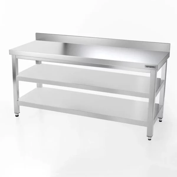 Nerezový pracovný stôl PREMIUM - 1800x700mm - so základnou policou, podstavcom a medzipoličkou - Image 5