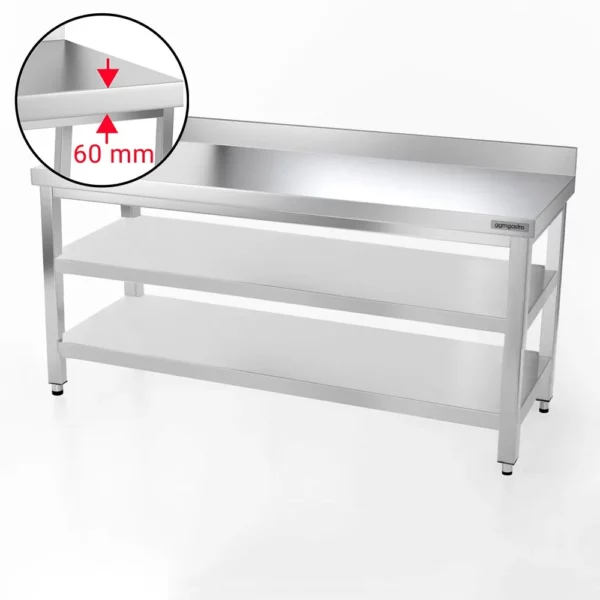 Nerezový pracovný stôl PREMIUM - 1800x700mm - so základnou policou, podstavcom a medzipoličkou - Image 6