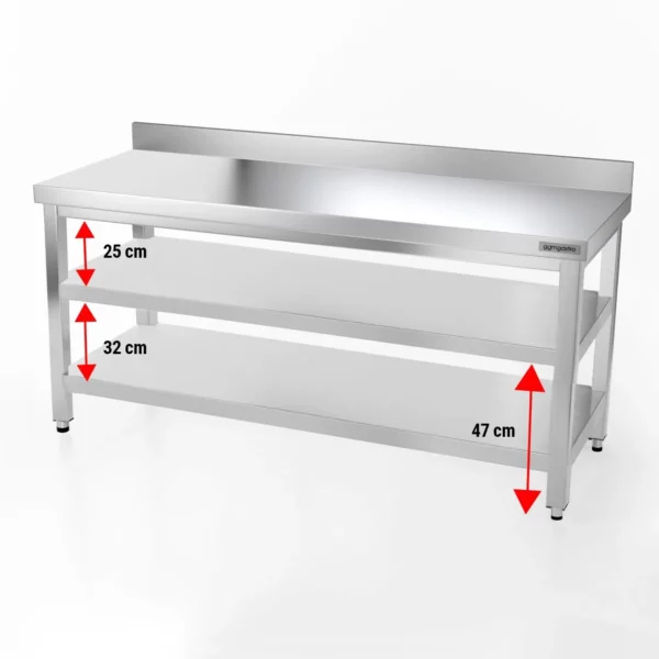 Nerezový pracovný stôl PREMIUM - 1800x700mm - so základnou policou, podstavcom a medzipoličkou - Image 7