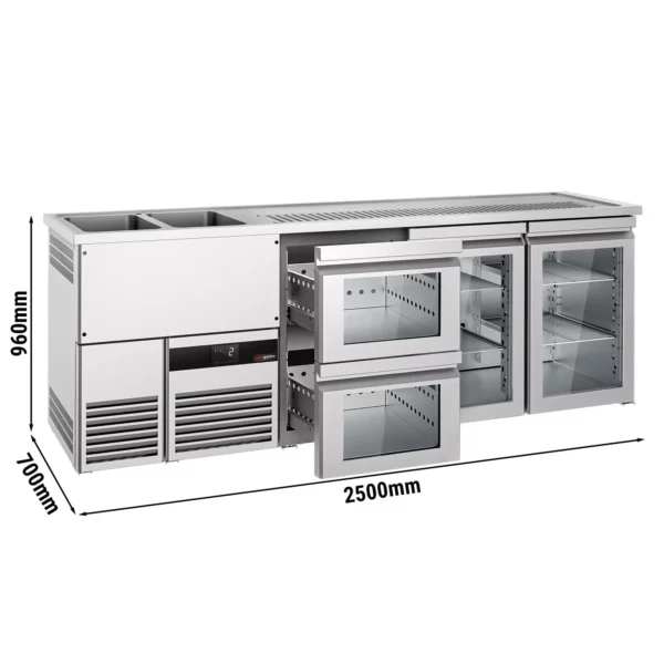 Pivný bar PREMIUM - 2500x700mm - 2 sklenené dvierka a 2 sklenené zásuvky