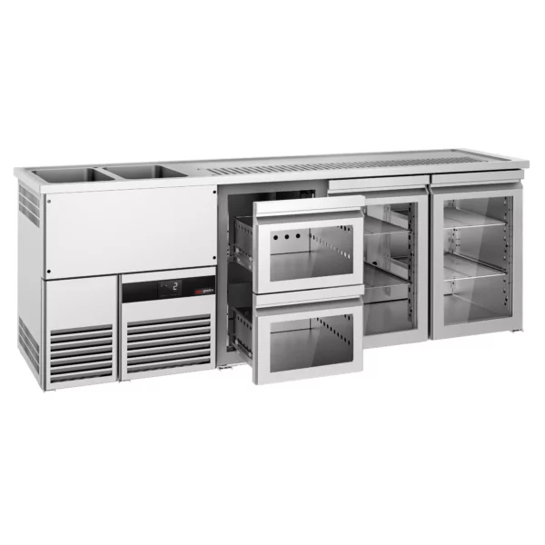 Pivný bar PREMIUM - 2500x700mm - 2 sklenené dvierka a 2 sklenené zásuvky - Image 3